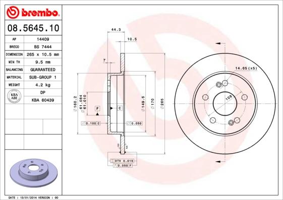 Brembo 08.5645.10 - Тормозной диск unicars.by