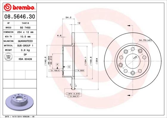 Brembo 08.5646.30 - Тормозной диск unicars.by