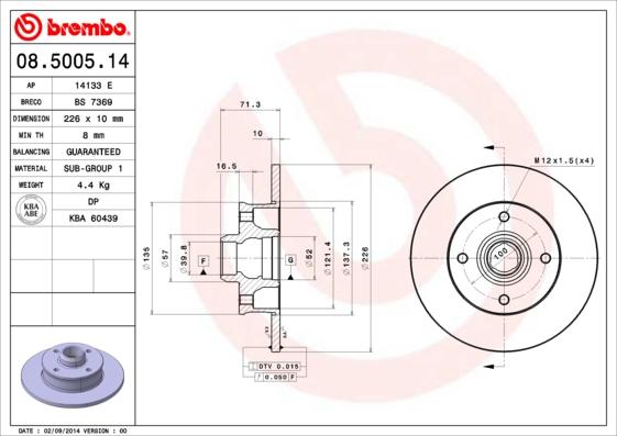 Brembo 08.5005.14 - Тормозной диск unicars.by