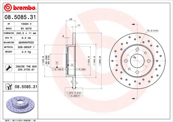 Brembo 08.5085.31 - Тормозной диск unicars.by