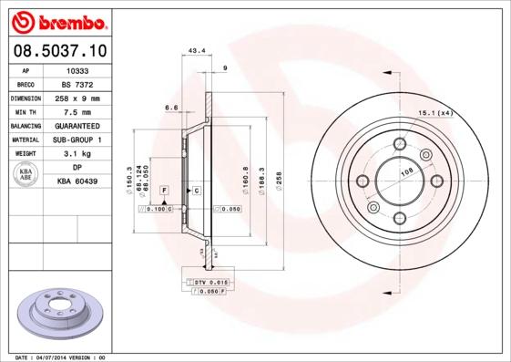 Brembo 08.5037.10 - Тормозной диск unicars.by