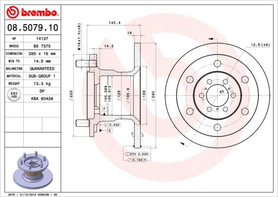 Brembo 08.5079.10 - Тормозной диск unicars.by