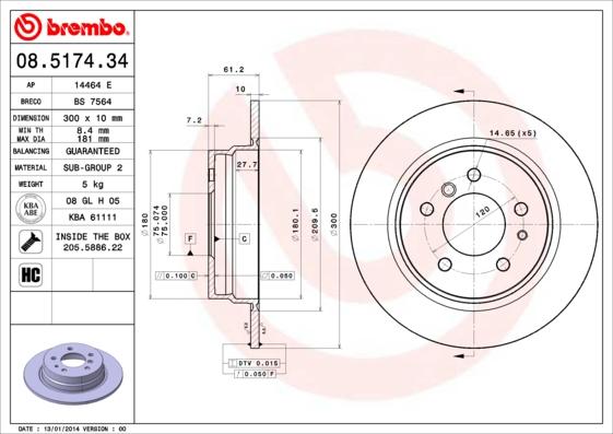 Brembo 08.5174.34 - Тормозной диск unicars.by