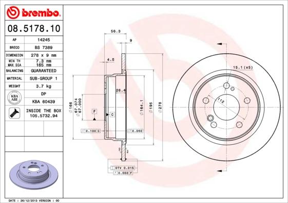 Brembo 08.5178.10 - Тормозной диск unicars.by