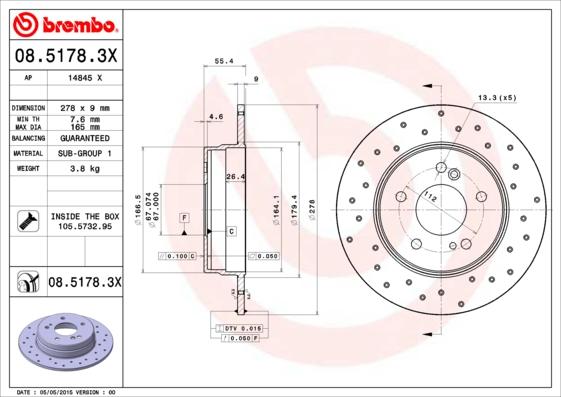 Brembo 08.5178.3X - Тормозной диск unicars.by