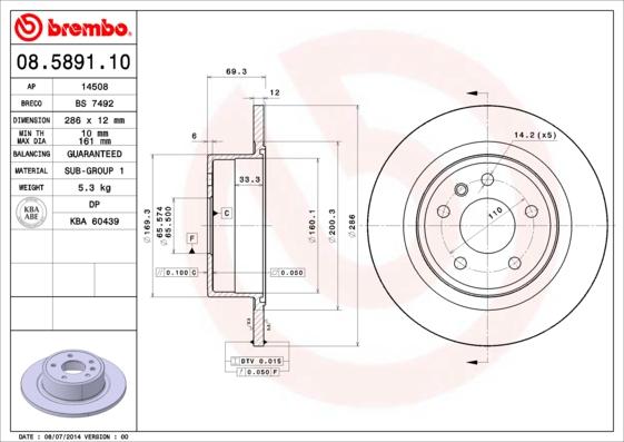 Brembo 08.5891.10 - Тормозной диск unicars.by