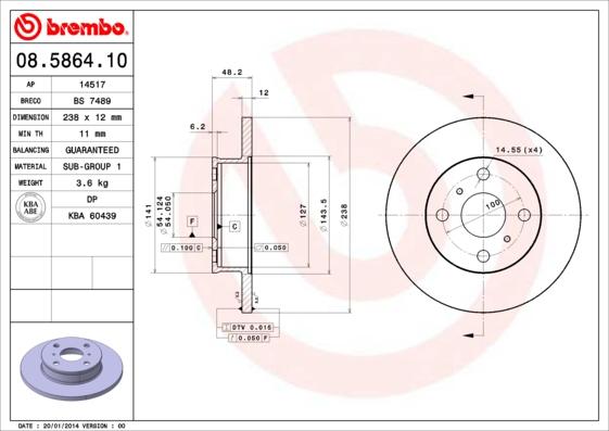 Brembo 08.5864.10 - Тормозной диск unicars.by