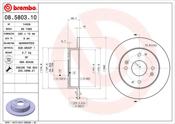 Brembo 08.5803.10 - Тормозной диск unicars.by