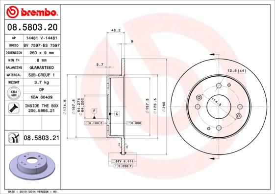 Brembo 08.5803.20 - Тормозной диск unicars.by