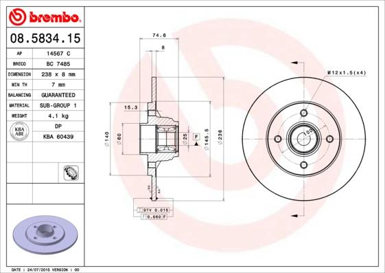 Brembo 08.5834.15 - Тормозной диск unicars.by