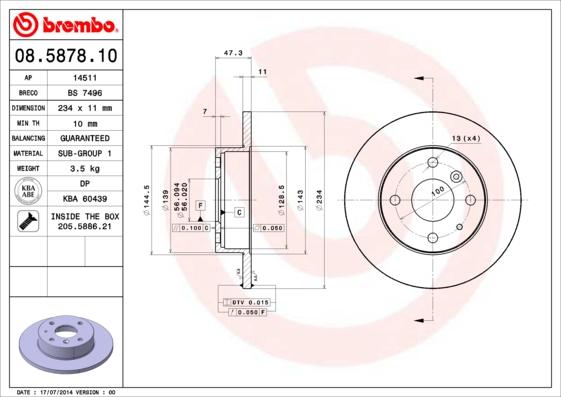 Brembo 08.5878.10 - Тормозной диск unicars.by