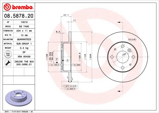 Brembo 08.5878.20 - Тормозной диск unicars.by