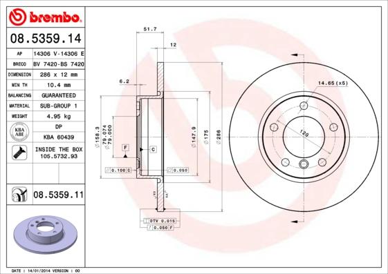 Brembo 08.5359.11 - Тормозной диск unicars.by