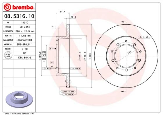 Brembo 08.5316.10 - Тормозной диск unicars.by