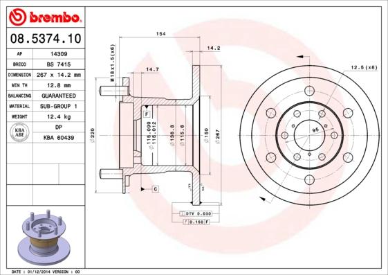 Brembo 08.5374.10 - Тормозной диск unicars.by