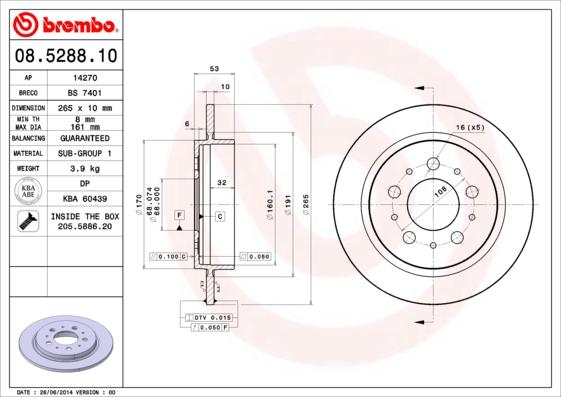 Brembo 08.5288.10 - Тормозной диск unicars.by