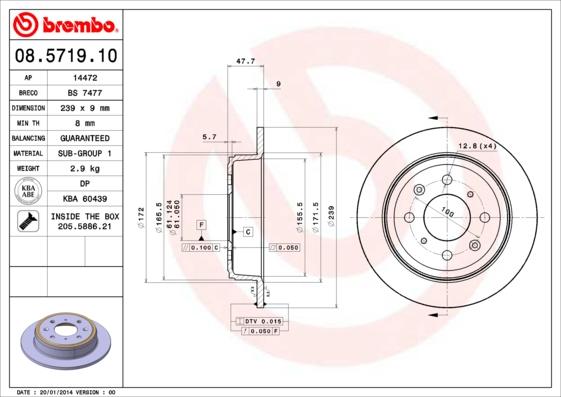 Brembo 08.5719.10 - Тормозной диск unicars.by