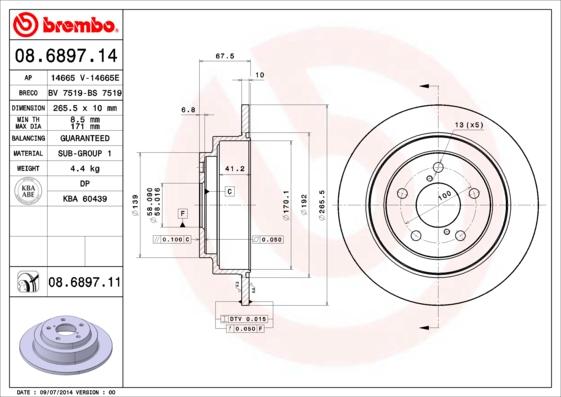 Brembo 08.6897.11 - Тормозной диск unicars.by