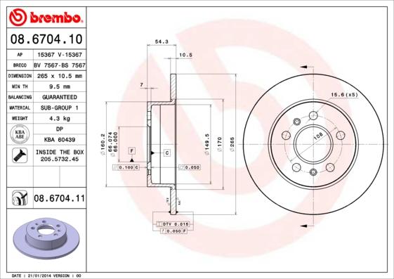 Brembo 08.6704.10 - Тормозной диск unicars.by