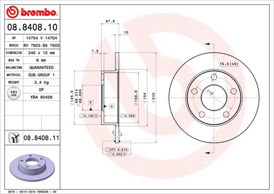 Brembo 08.8408.10 - Тормозной диск unicars.by