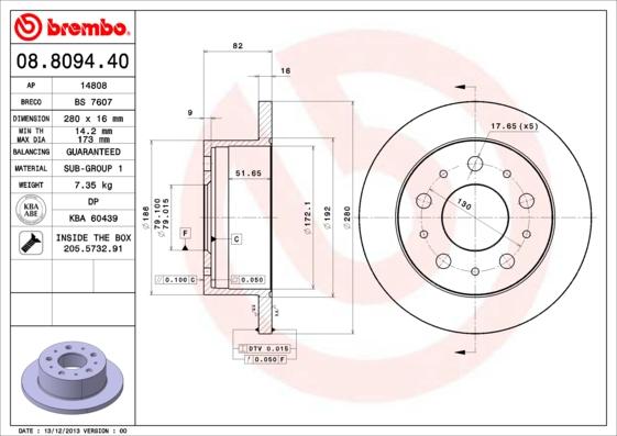 Brembo 08.8094.40 - Тормозной диск unicars.by