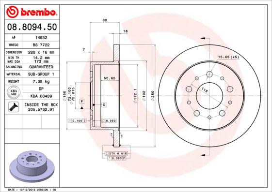 Brembo 08.8094.50 - Тормозной диск unicars.by