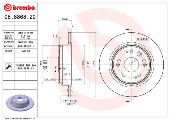 Brembo 08.8868.20 - Тормозной диск unicars.by