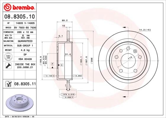 Brembo 08.8305.11 - Тормозной диск unicars.by