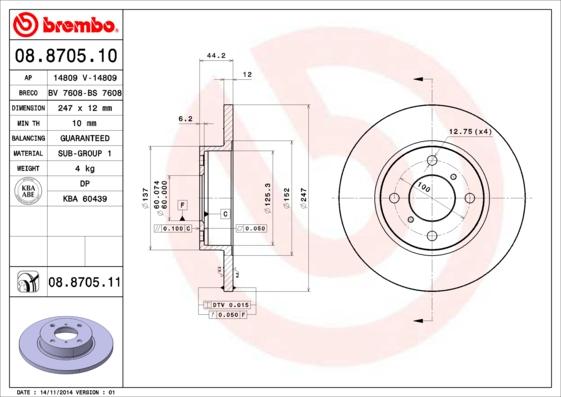 Brembo 08.8705.11 - Тормозной диск unicars.by