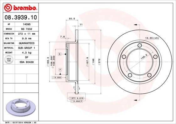 Brembo 08.3939.10 - Тормозной диск unicars.by