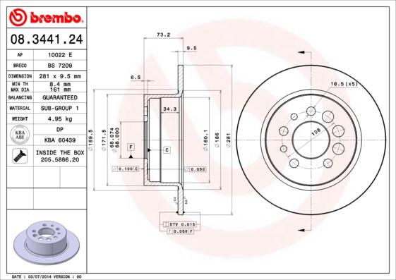 Brembo 08.3441.24 - Тормозной диск unicars.by