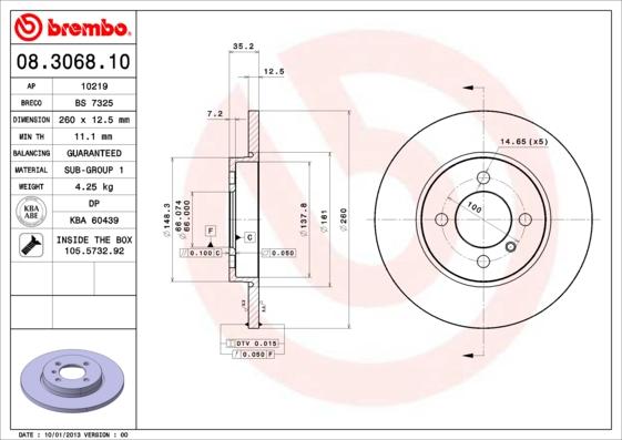 Brembo 08.3068.10 - Тормозной диск unicars.by