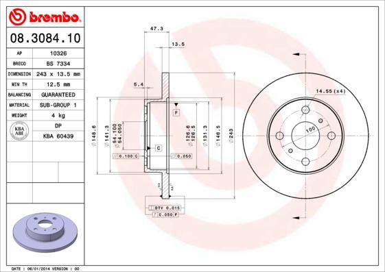 Brembo 08.3084.10 - Тормозной диск unicars.by