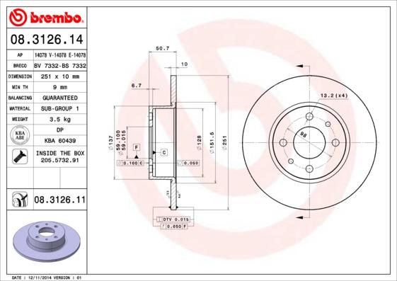 Brembo 08.3126.14 - Тормозной диск unicars.by