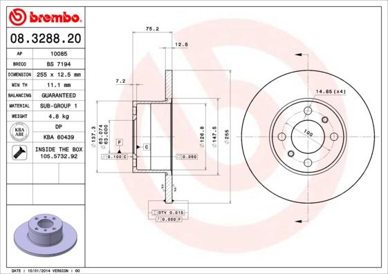 Brembo 08.3288.20 - Тормозной диск unicars.by