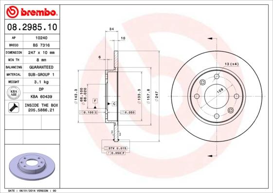 Brembo 08.2985.10 - Тормозной диск unicars.by