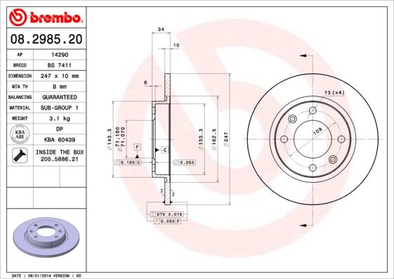 Brembo 08.2985.20 - Тормозной диск unicars.by