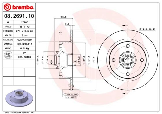 Brembo 08.2691.10 - Тормозной диск unicars.by