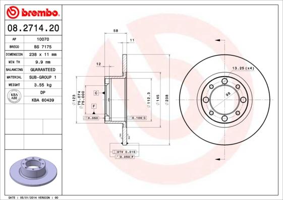 Brembo 08.2714.20 - Тормозной диск unicars.by