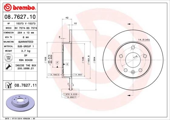 Brembo 08.7627.10 - Тормозной диск unicars.by