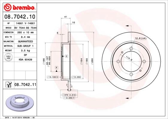 Brembo 08.7042.10 - Тормозной диск unicars.by