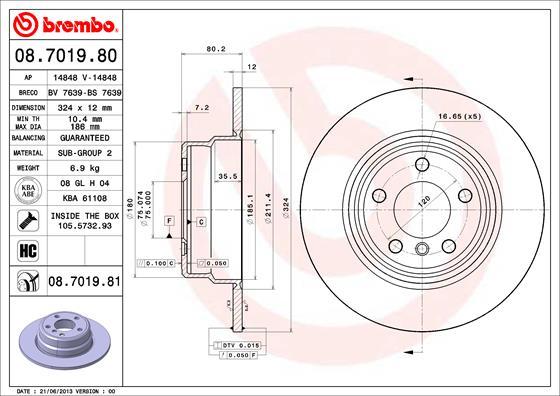 Brembo 08.7019.81 - Тормозной диск unicars.by