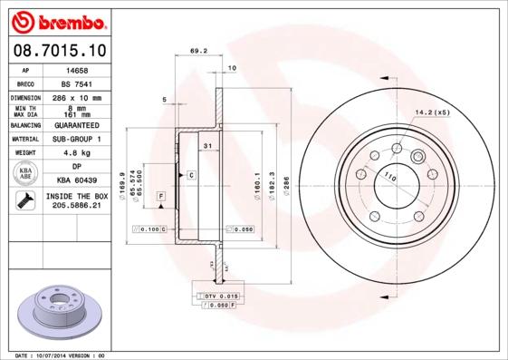 Brembo 08.7015.10 - Тормозной диск unicars.by