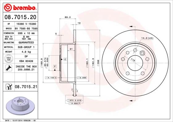 Brembo 08.7015.20 - Тормозной диск unicars.by