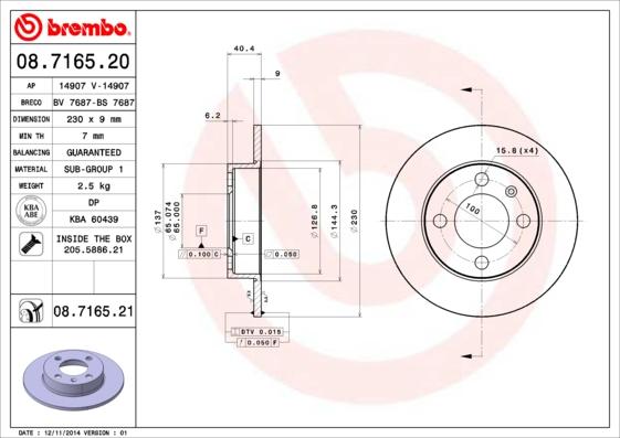 Brembo 08.7165.20 - Тормозной диск unicars.by