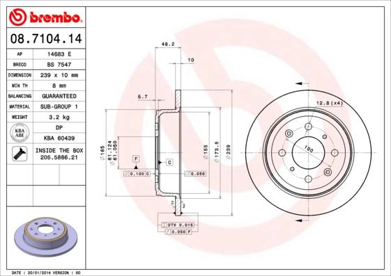 Brembo 08.7104.14 - Тормозной диск unicars.by