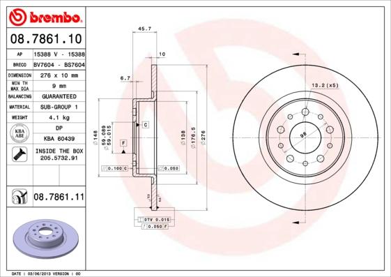 Brembo 08.7861.10 - Тормозной диск unicars.by