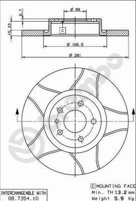 Brembo 08.7354.75 - Тормозной диск unicars.by