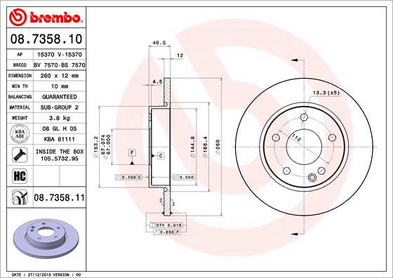 Brembo 08.7358.10 - Тормозной диск unicars.by