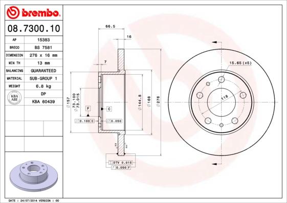 Brembo 08.7300.10 - Тормозной диск unicars.by